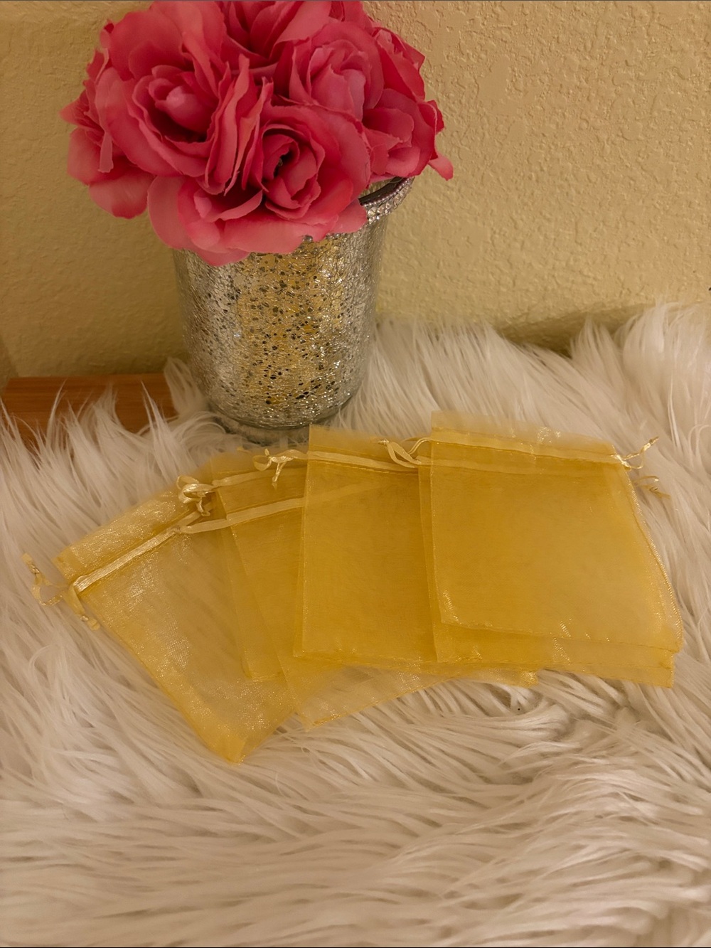 Organza golden gift or jewelry bags set of 10